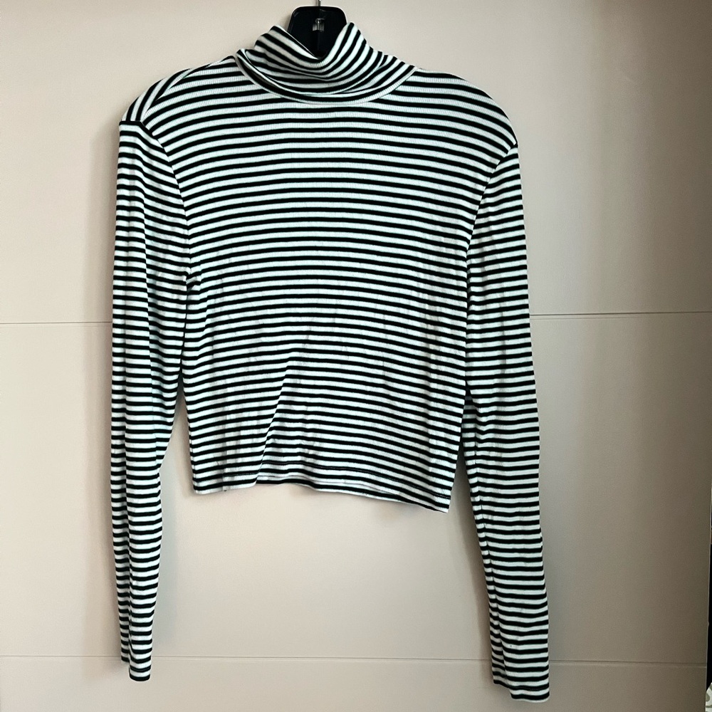 Levi's Green and White Striped Turtleneck